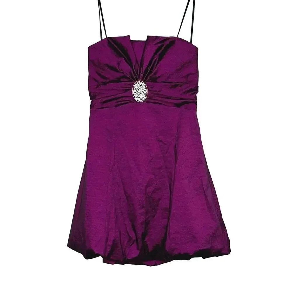 Y2K Camille La Vie Purple Embellished Strapless Bubble Hem Party Dress Size 16